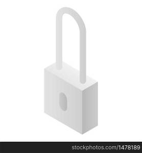 Silver padlock icon. Isometric of silver padlock vector icon for web design isolated on white background. Silver padlock icon, isometric style