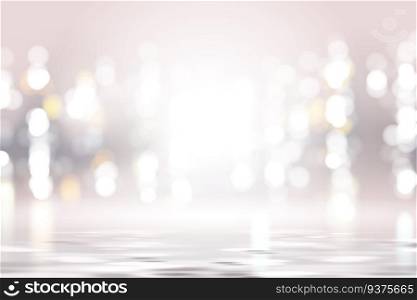 Silver pink bokeh background, glowing and shimmering wallpaper design in 3d illustration. Silver pink bokeh background