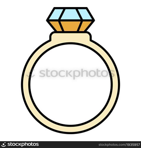 Silver ring with ruby icon. Outline silver ring with ruby vector icon color flat isolated. Silver ring with ruby icon color outline vector