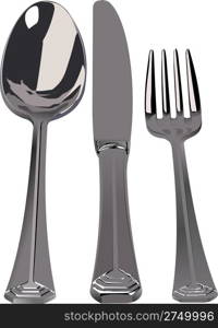 Silver set of spoon, knife, fork. Vector illustration