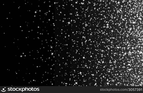 Silver sparkles, abstract luminous particles, white stardust on a dark background. Flying Christmas glares and sparks. Luxury backdrop. Vector illustration.. Silver sparkles, abstract luminous particles, white stardust. Flying Xmas glares and sparks. Luxury background.