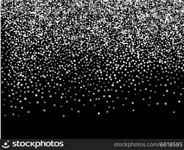 Silver sparkles on black background. White glitter background.. Vector glitter background for greeting card design