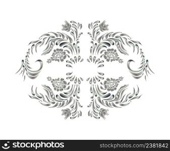 Silver texture. Silver flower on white background. Royal design element. Silver flowers