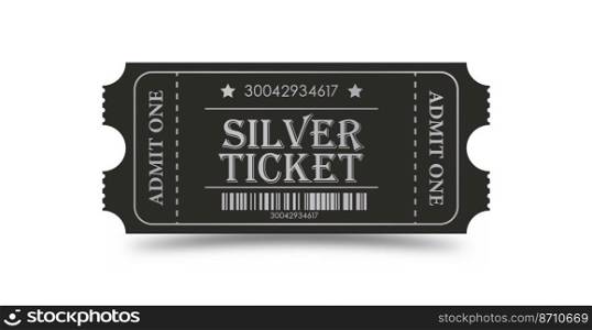 Silver Ticket. Vector illustration for websites, applications, cinemas, clubs, mass events and creative design. Flat style