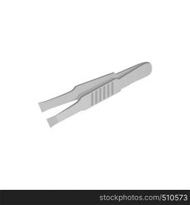 Silver tweezers icon in isometric 3d style isolated on white background. Tweezers icon, isometric 3d style