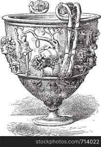 Silver vase, vintage engraved illustration.