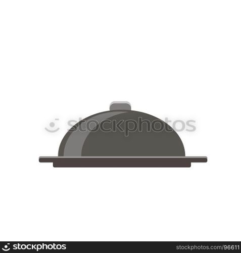 Silver vector dish. Grey tray, kitchenware, trey isolated, platter, closed cloche flat view side