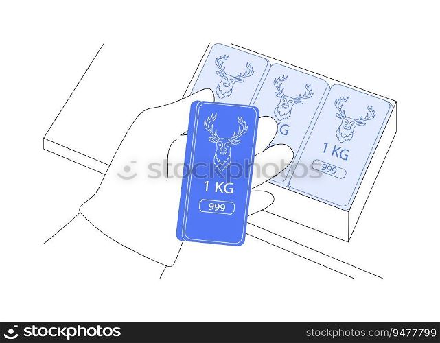 Silver wholesale market abstract concept vector illustration. Wholesale market worker holding silver bar, metals mining, merchandise sector, precious goods, business industry abstract metaphor.. Silver wholesale market abstract concept vector illustration.