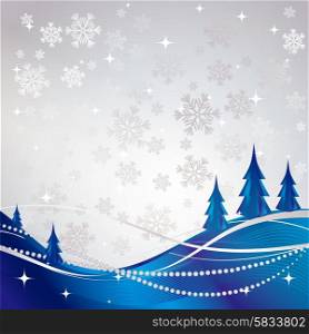 Silver winter abstract background. . Silver winter abstract background with blue Christmas tree. Vector snowflakes