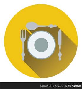 Silverware and plate icon. Flat design. Vector illustration.