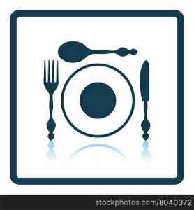Silverware and plate icon. Shadow reflection design. Vector illustration.