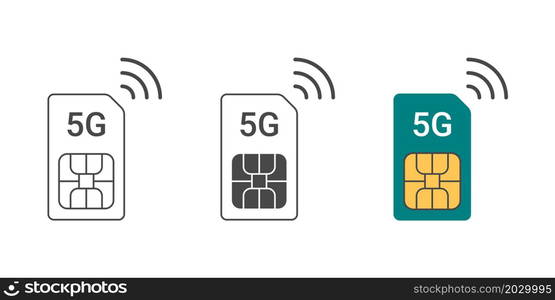 SIM card communication 5G. SIM card icons for a mobile phone. Vector illustration