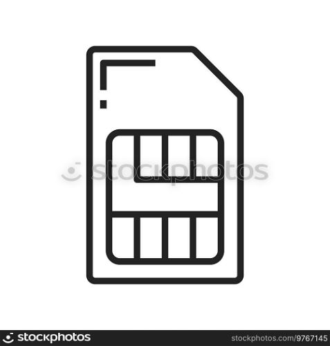 Sim card thin line icon isolated outline mobile slot. Vector 3g or 4g simcard, mobile communication or memory telecommunication cellphone chip. Micro sim-card with phone numbers in memory. Simcard thin line sim card outline icon isolated