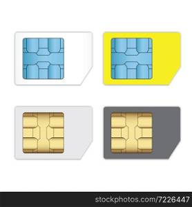 SIM cards for mobile phones isolated on white, Mobile and wireless communication technologies,Network chip electronic connection flat design illustration.