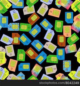 SIM Cards Seamless Pattern on Black Background.. SIM Cards Seamless Pattern