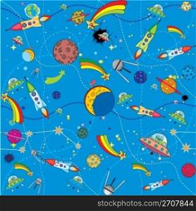 similar space background with rockets and planets