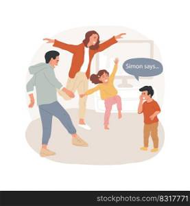 Simon says isolated cartoon vector illustration. Fun game for toddlers, family game night, adults and children standing in funny poses, Simon in front of players saying command vector cartoon.. Simon says isolated cartoon vector illustration.