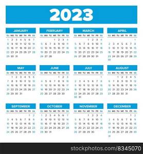 Simple 2023 year calendar, week starts on Sunday. Simple 2023 year calendar