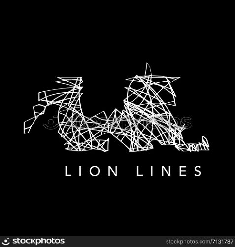 simple abstract lion lines illustration on black background