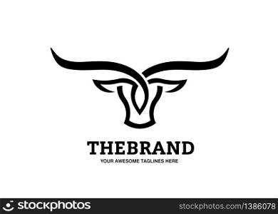 Simple and elegant bull head with long horn logo design illustration
