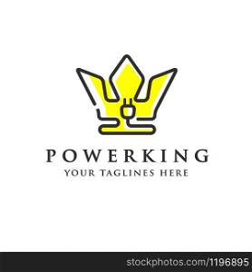 simple and professional linear power king logo concept, Crown and plug Power Logo Design