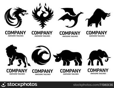 simple animals set logo vector silhouette on white background