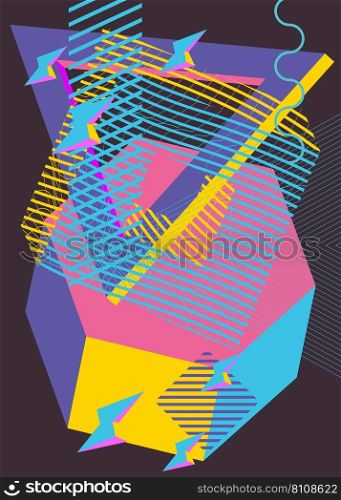 Simple background with random geometric shapes. Abstract flat template for poster, book cover, Newsletter, Social Media backdrop with vibrant colors. Vintage busy geometrical graphic art pattern.