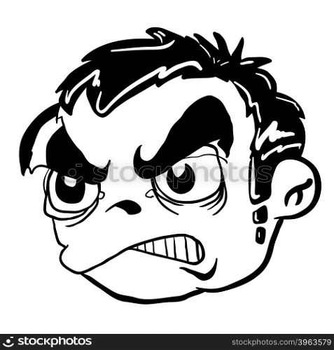 simple balck and white angry boy cartoon head
