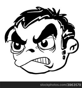 simple balck and white angry boy cartoon head