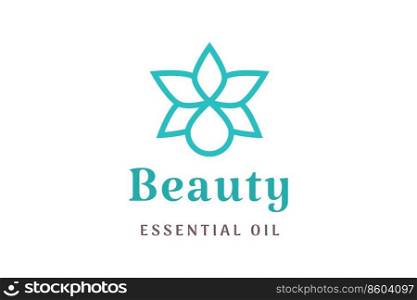 Simple Beauty care logo with leaf oil droplet