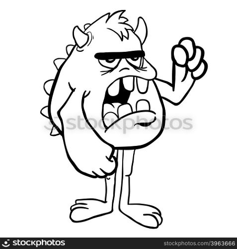 simple black and white angry monster cartoon