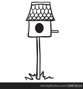 simple black and white bird house cartoon