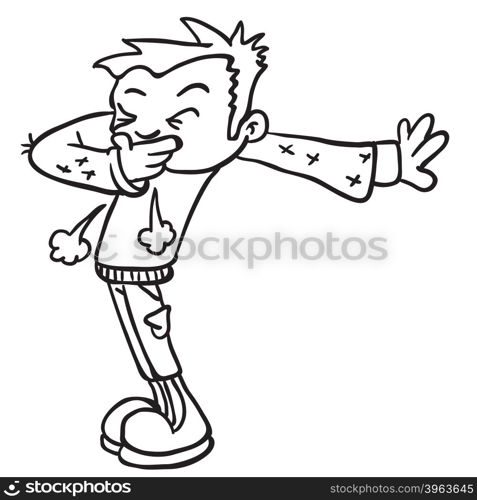 simple black and white boy sneeze cartoon