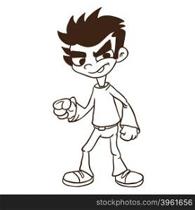 simple black and white boy standing cartoon