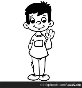 simple black and white boy wave cartoon