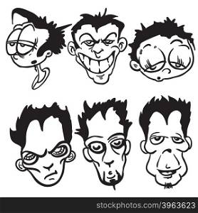 simple black and white bunch of cartoon faces illustration