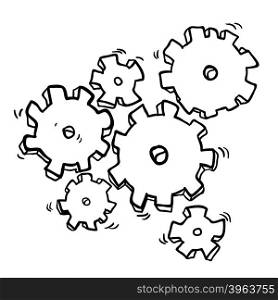 simple black and white cartoon cogs and gears