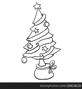 simple black and white christmas tree cartoon