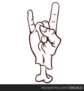 simple black and white devil horns hand sign cartoon