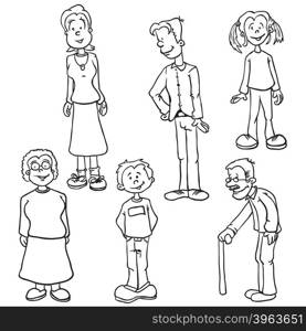 simple black and white family set cartoon