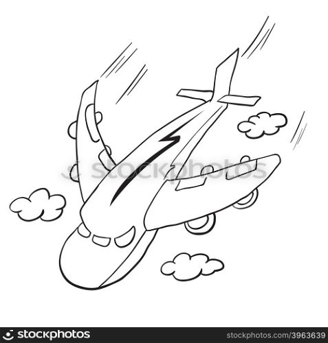 simple black and white flying airplane cartoon