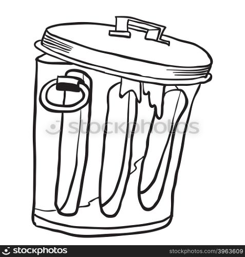 simple black and white garbage can cartoon
