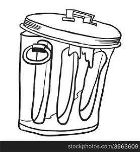 simple black and white garbage can cartoon