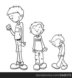 simple black and white little boy grow cartoon