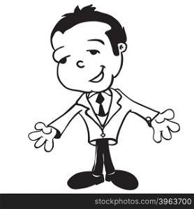 simple black and white little boy in a business suit cartoon
