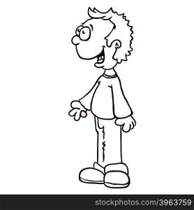 simple black and white little boy standing cartoon