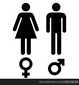 simple black and white male and female human symbols. male female symbols