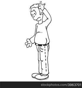simple black and white man scratching his head cartoon