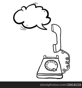 simple black and white telephone with speech buble