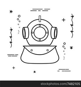 Simple black diving helmet icon on a white background. Vector illustration